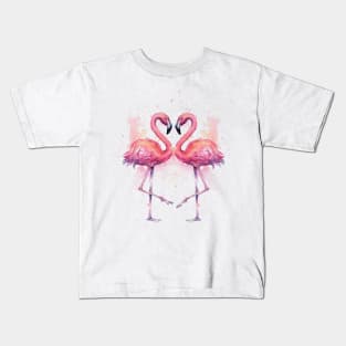 Flamingos Heart Watercolor Kids T-Shirt